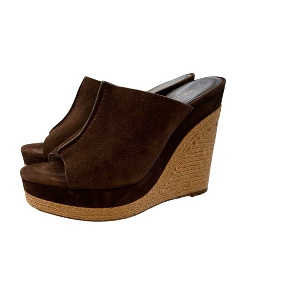 Michael Kors Collection Charlize Suede Wedge Mules Sandals Sz 9 / 39.5 - Picture 2 of 16